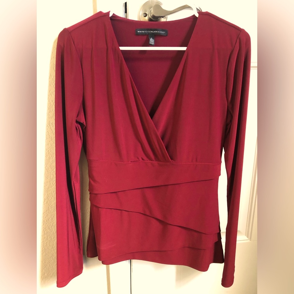 White House Black Market, small, long sleeve, burgundy blouse